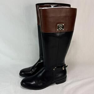 Tommy Hilfiger Xenon Riding Boots Women’s Black Brown Zip 1” Heel Sz 6M New